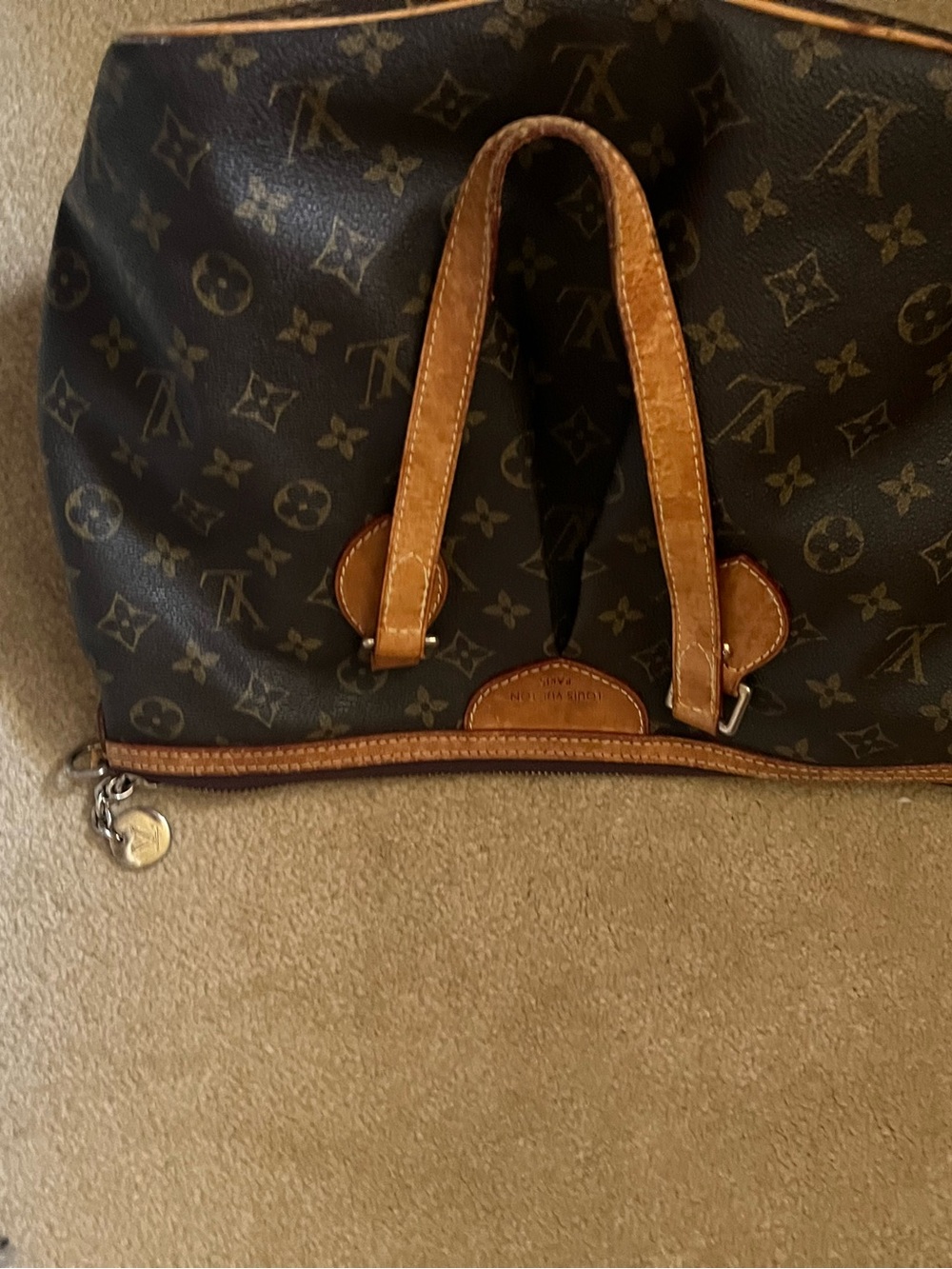 Monogram Canvas Shoulder Tote with leather Trim